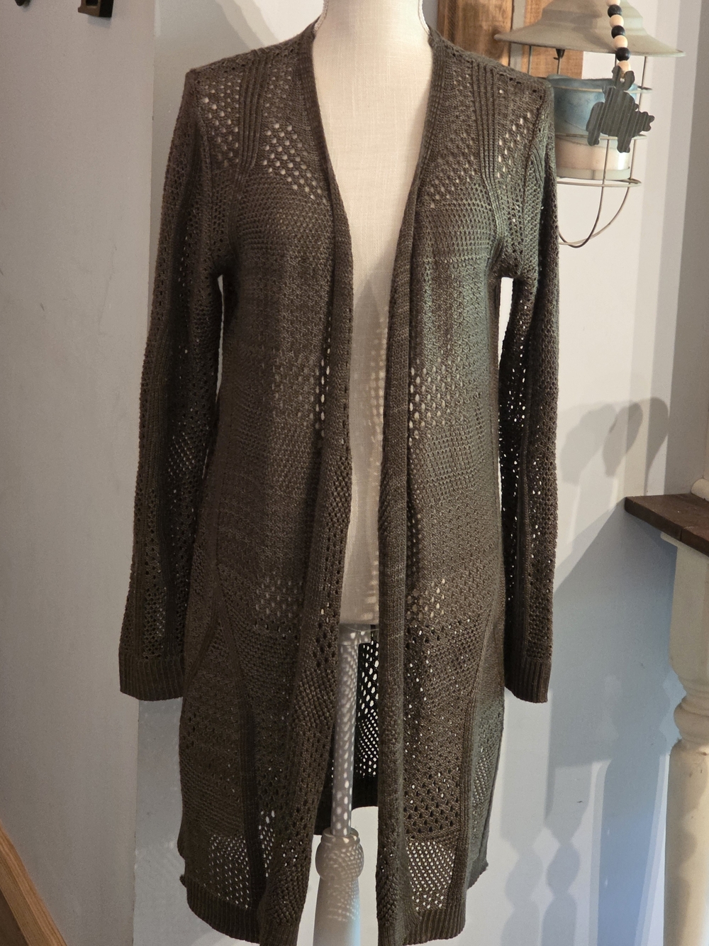Cato Open-Front Knit Cardigan in Olive Green
